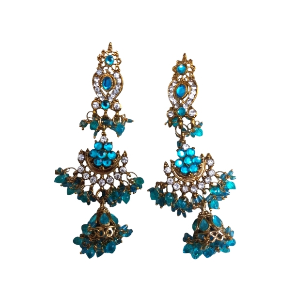 3 sets of exotic India Art Azure Polki Post Earrings with Cut Glass - Picture 3 of 6